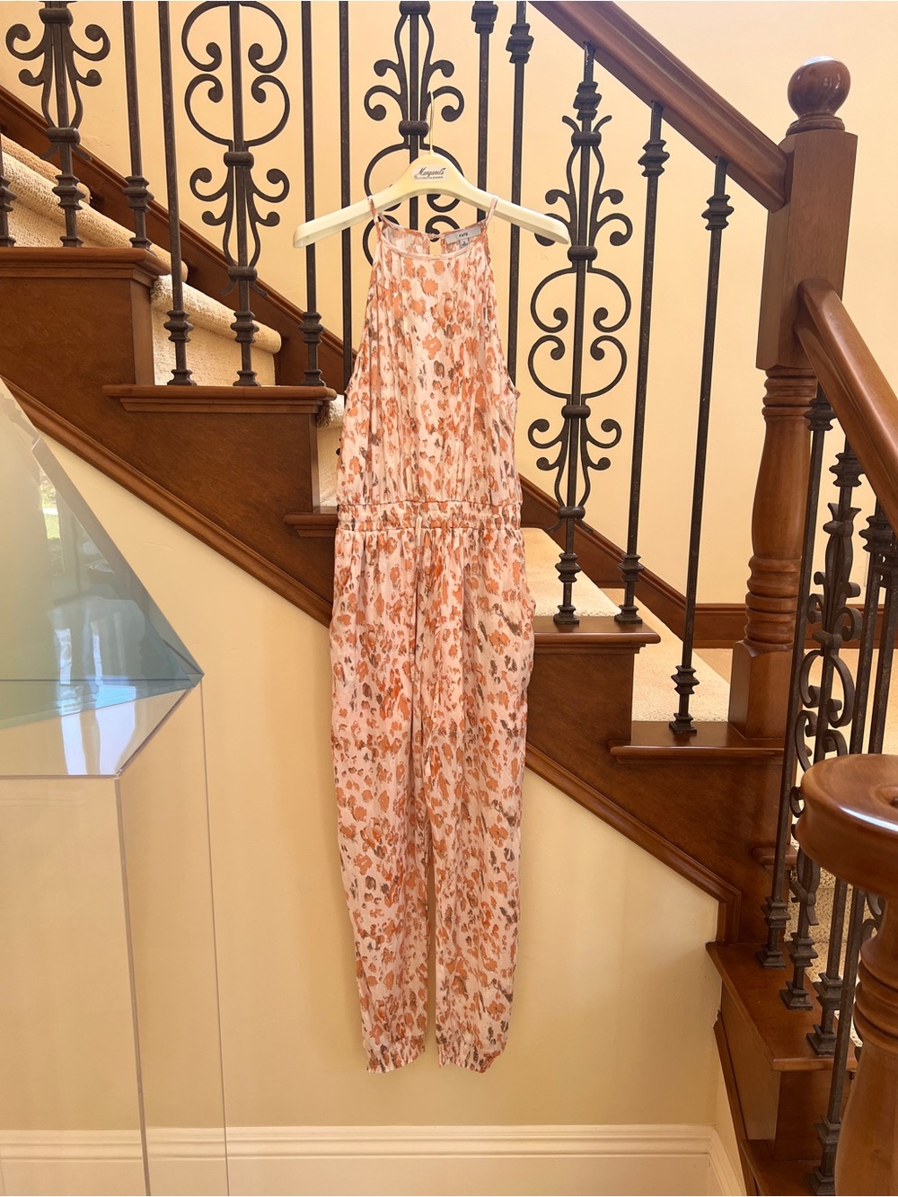 Fate Peach Floral Halter Jumpsuit